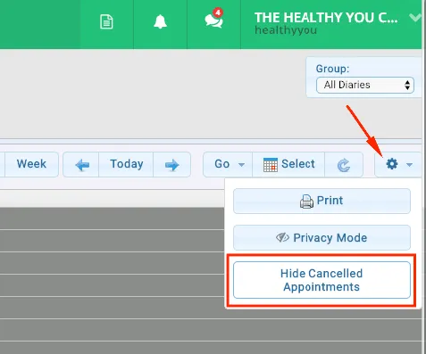 power diary new system update for 2019 - hide cancelled appointments