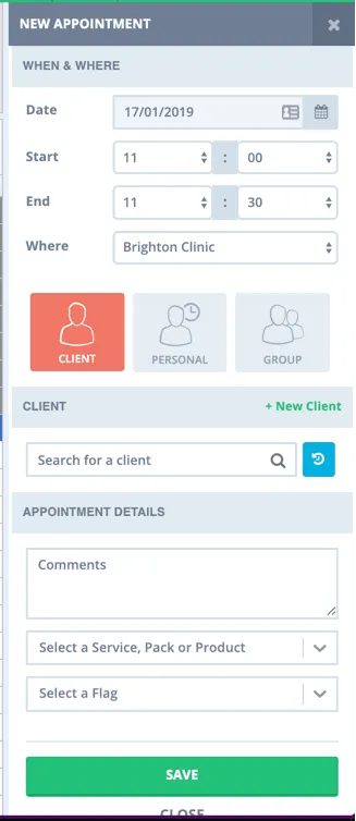 New appointment panel making an appointment