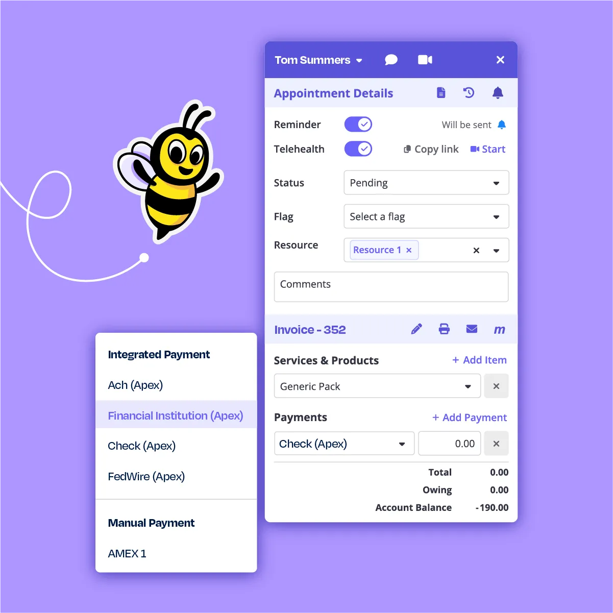 Zanda online bookings with invoicing and payment processing for dentists