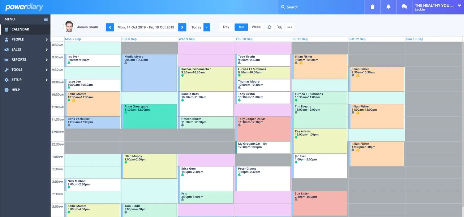 New Power Diary calendar header for practices with one calendar – compact single-line layout