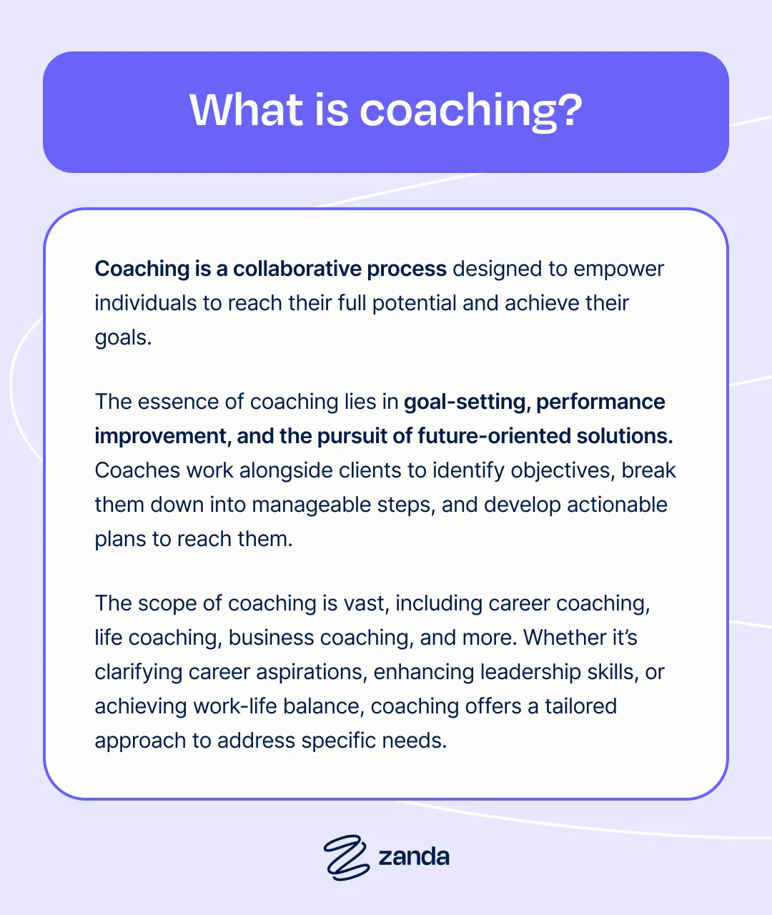 What is coaching — definition and scope infographic