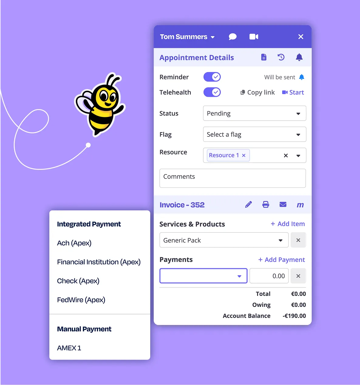 Zanda client management showing client details and communications