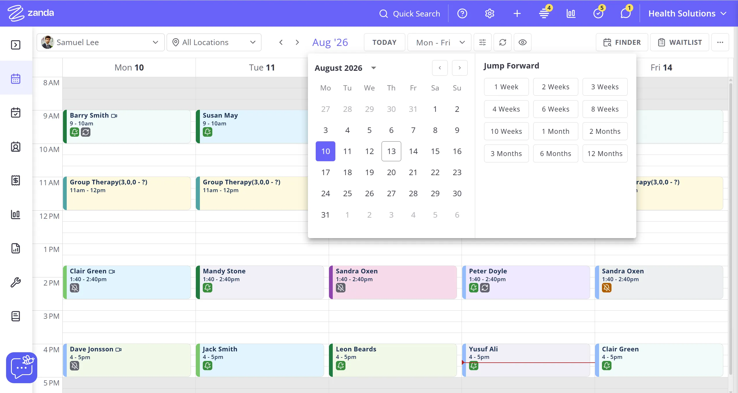 The Zanda Calendar date picker menu open