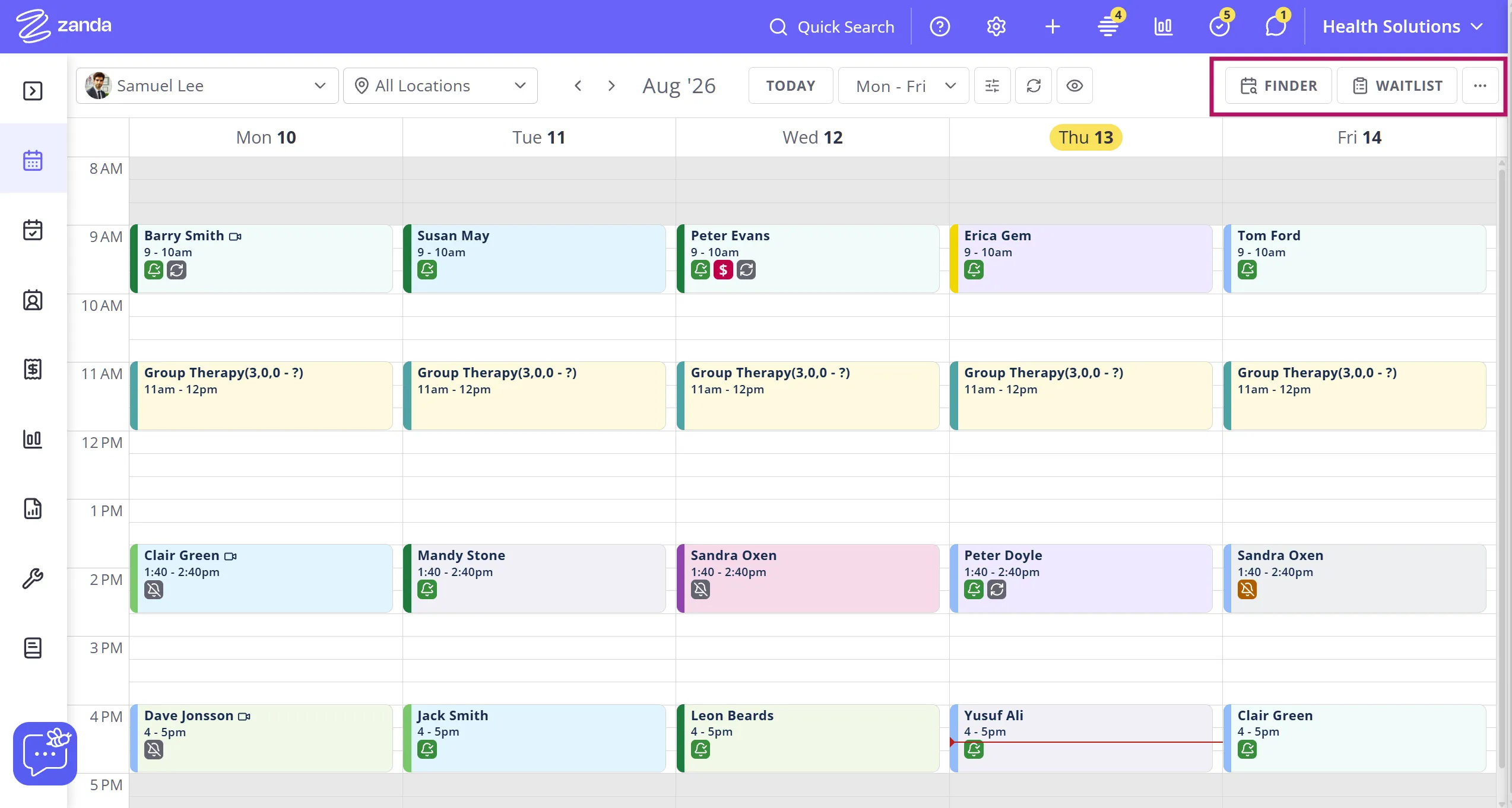 Time Finder and Waitlist given a more prominent position in the Zanda Calendar
