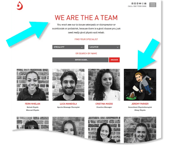 Team introduction on health practice website