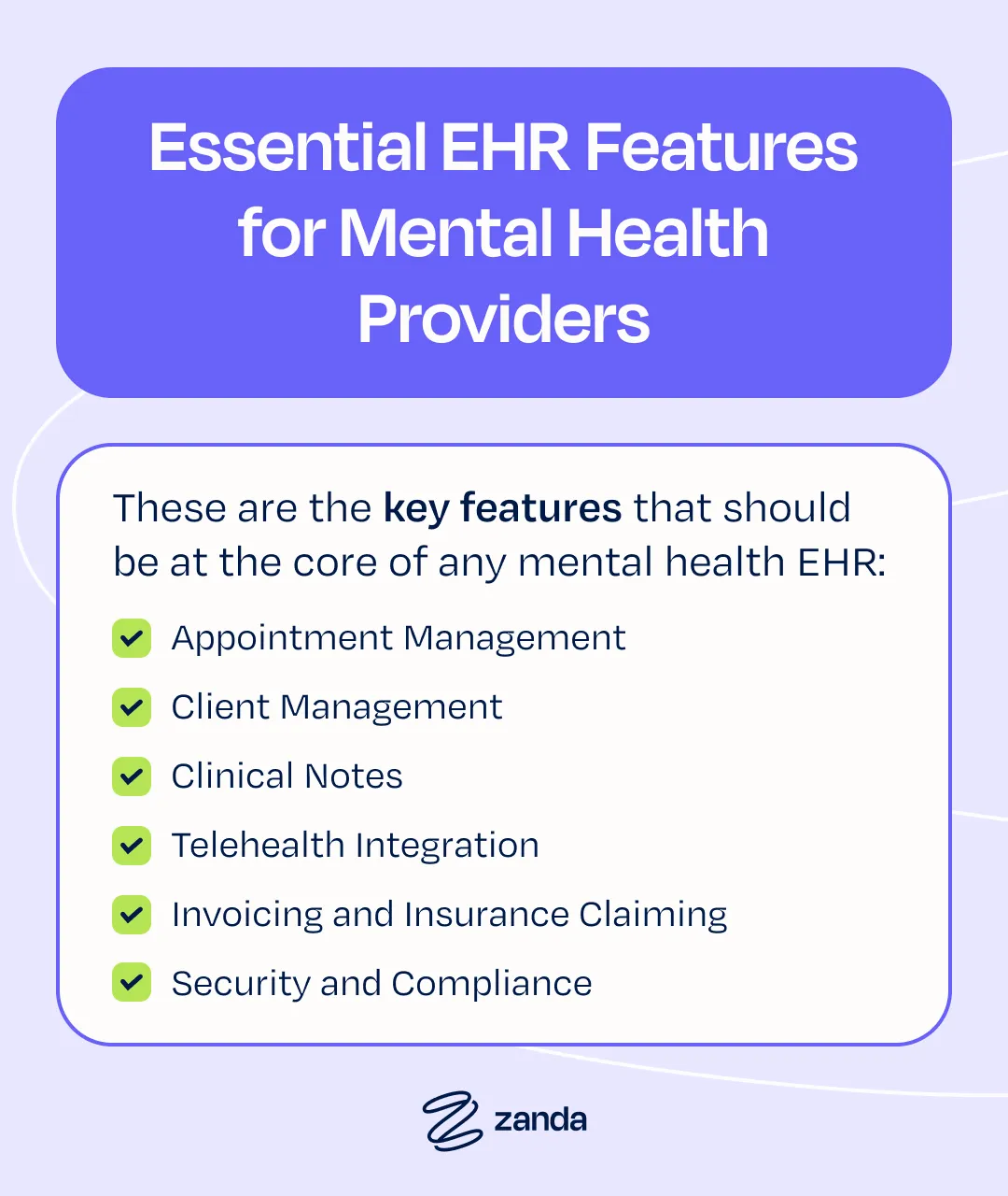Essential EHR features for mental health providers