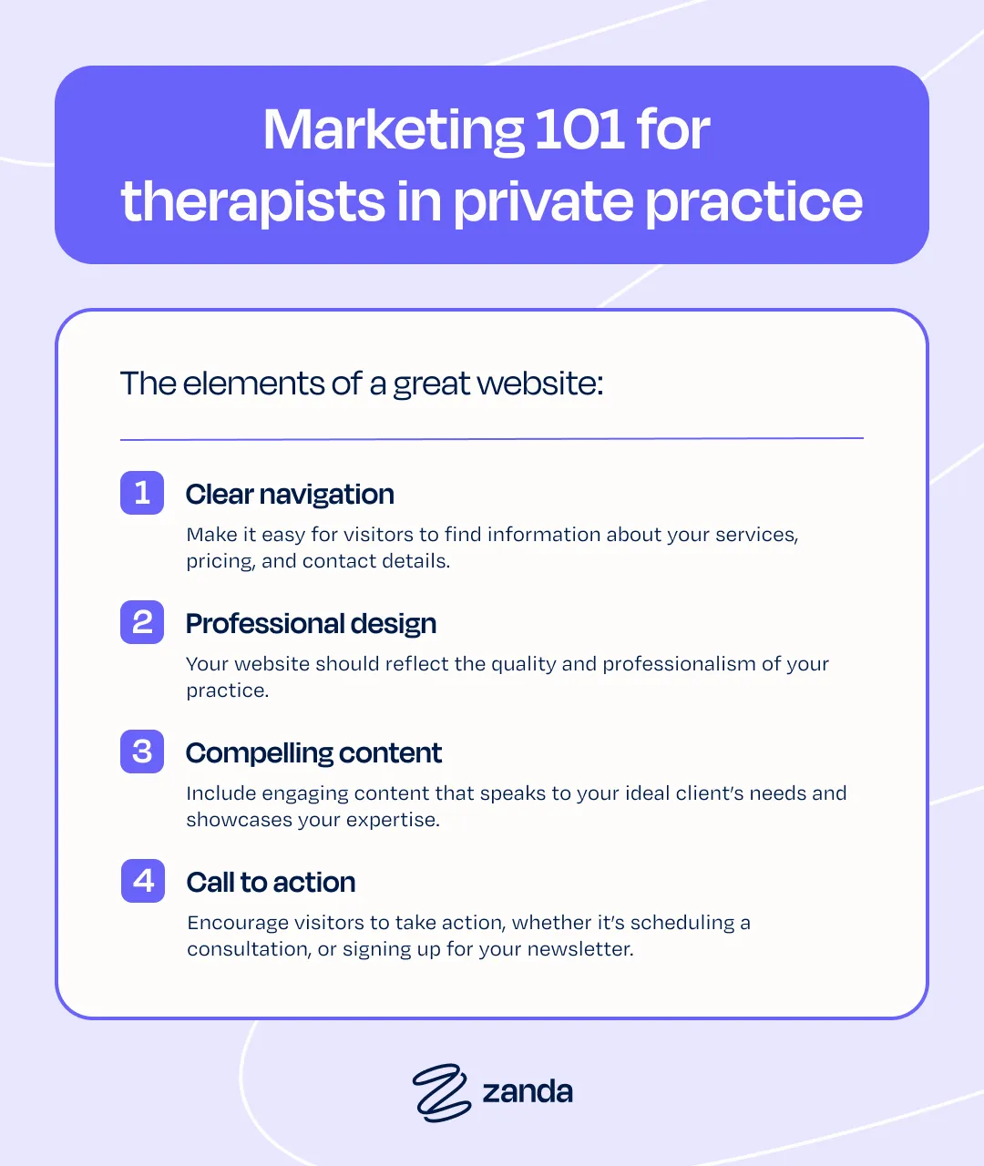Marketing elements for a therapy practice website