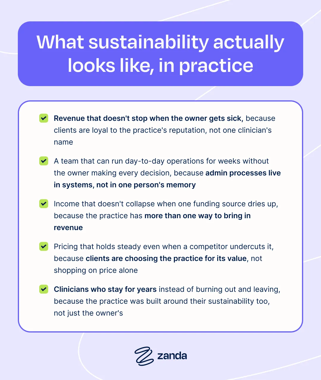 What sustainability actually looks like in practice: five characteristics of a sustainable private practice