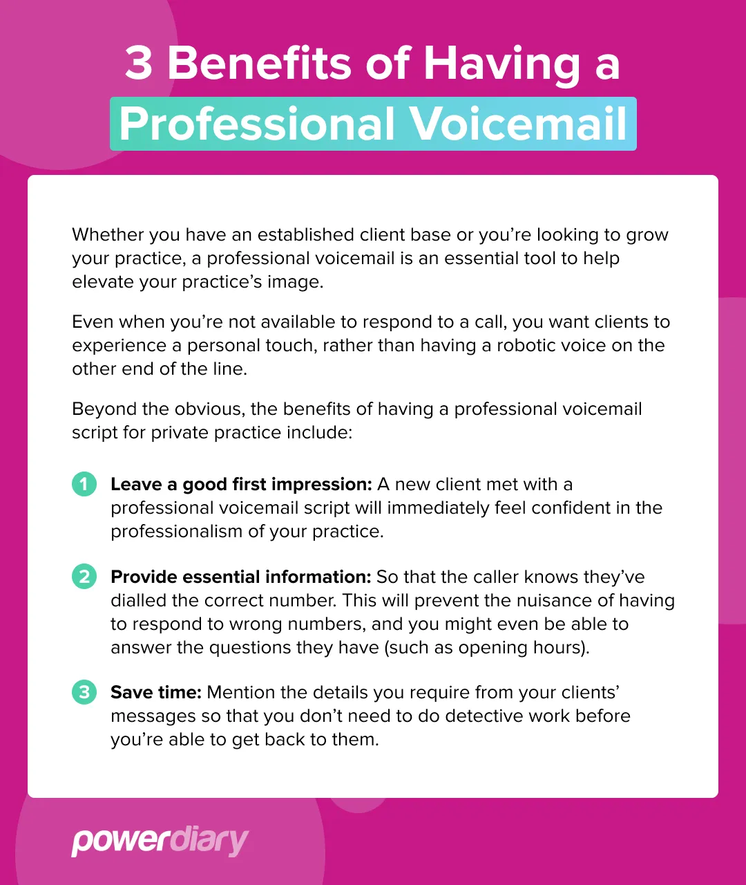 Infographic: 3 Benefits of Having a Professional Voicemail for your private practice