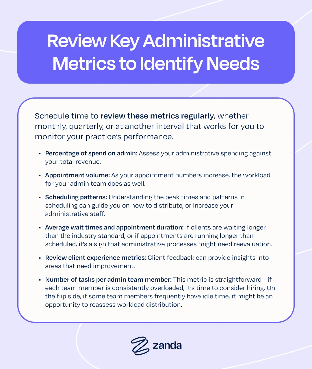 Review key administrative metrics to identify needs