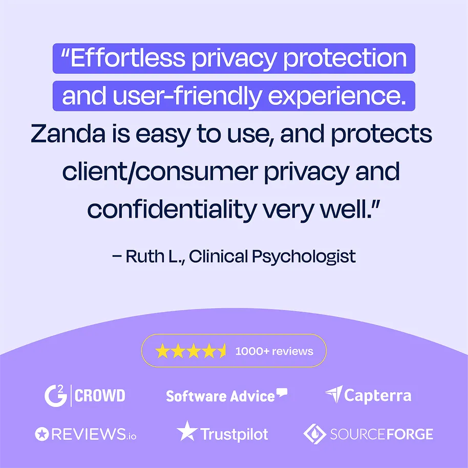 Customer testimonial from Ruth L., Clinical Psychologist, with review platform ratings