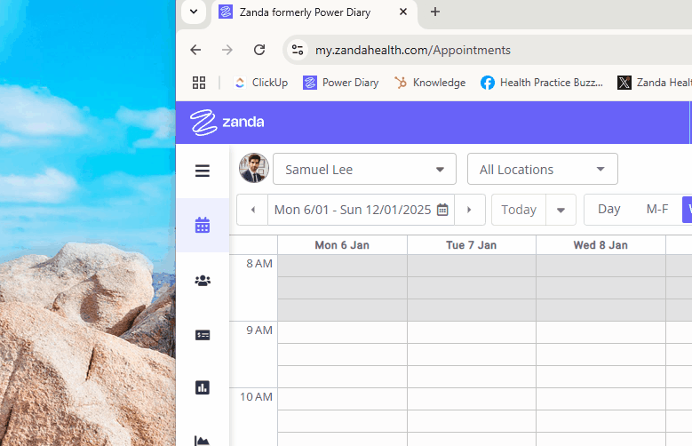 Dragging the Zanda address-bar icon onto the desktop to create a shortcut