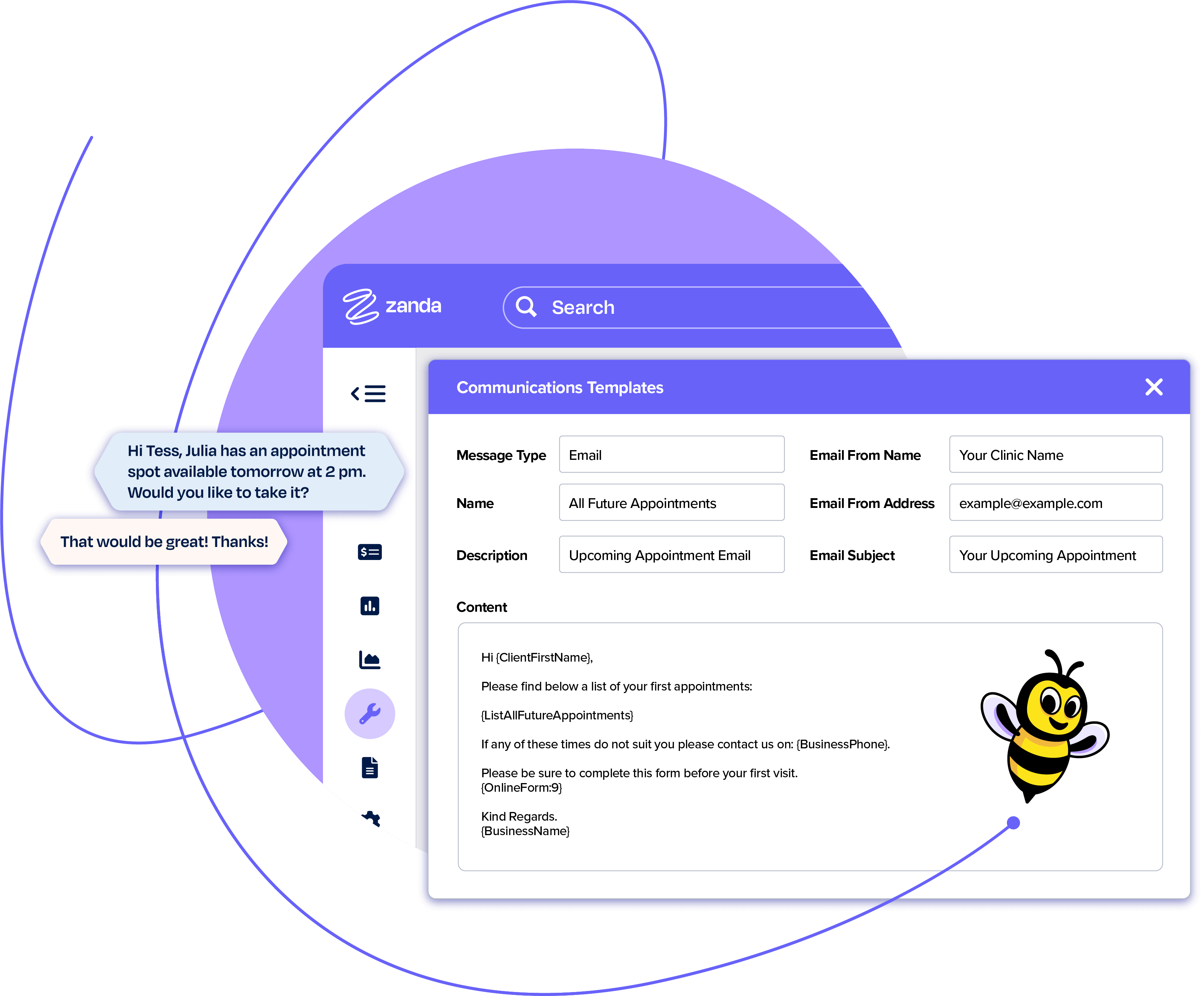 One of the great things about Zanda is that it offers both SMS and email as communication platforms. Zanda is one of the few healthcare appointment scheduling software vendors that offers both options. This makes it easy to stay connected with clients. You can even send out reminders to reduce the number of no-shows and cancellations.