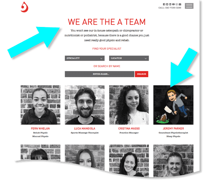 Team introduction on health practice website