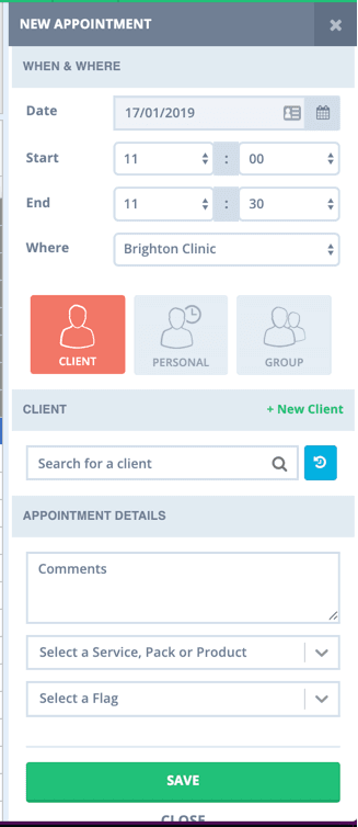 New appointment panel making an appointment