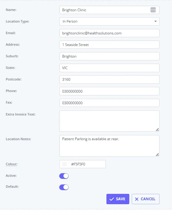 Account Settings - Practice - Locations