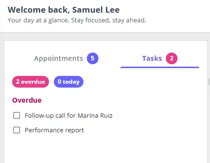 The Tasks tab on Daily Focus showing overdue tasks