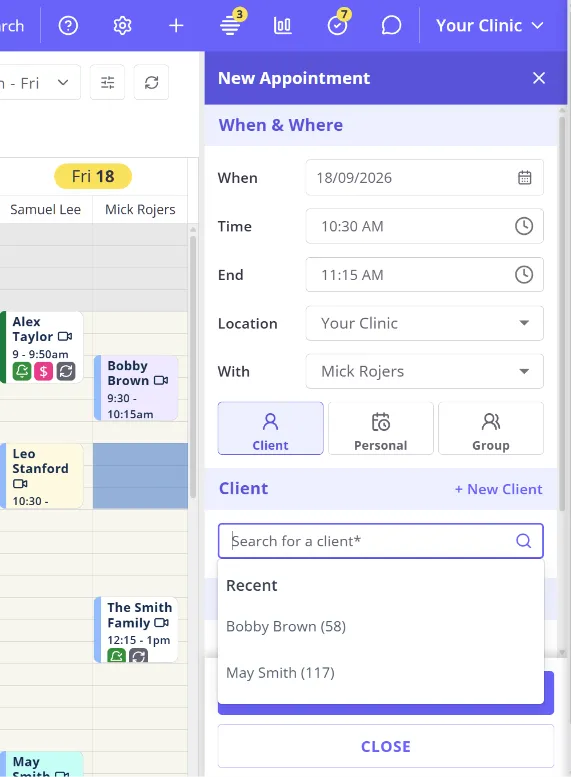 New Appointment panel open next to the redesigned calendar