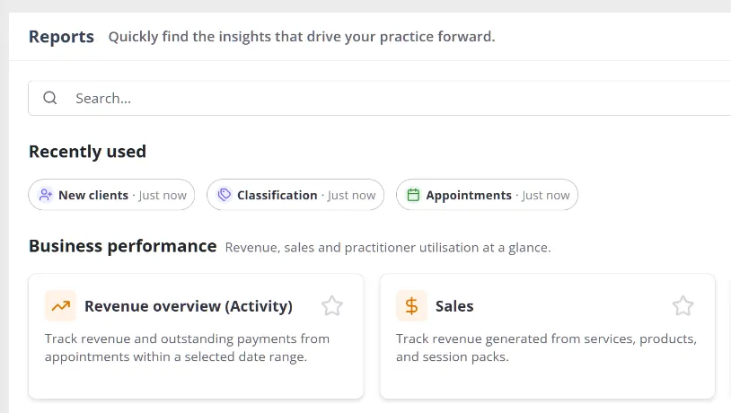 The Recently used section near the top of the dashboard, showing up to five recent report cards