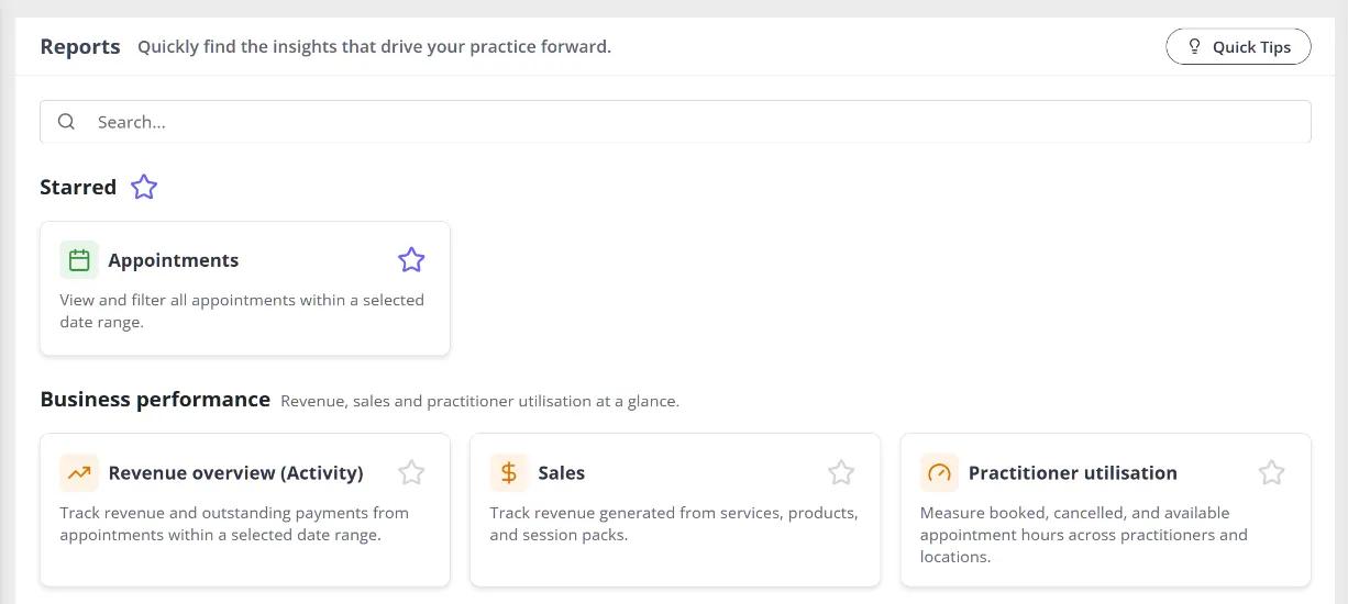 A report card with the star icon selected, and the Starred section showing the report added to it